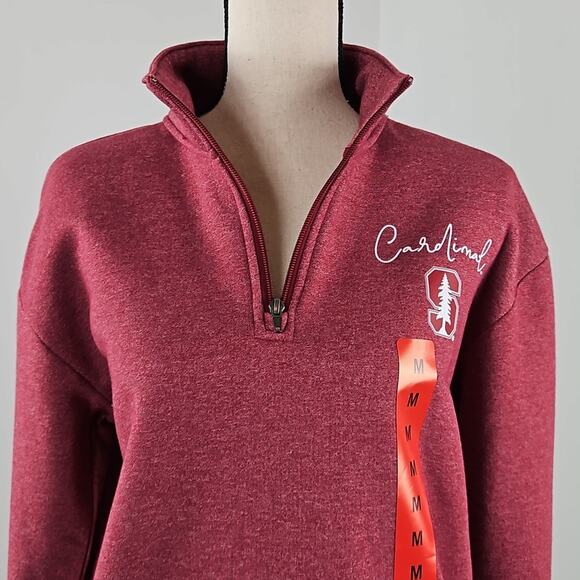 Champion x Stanford University Quater Zip Pullover Red Sweatshirt | Women's M - Picture 3 of 14